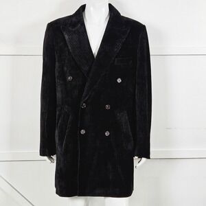 Cigar Couture Mens Black Corduroy Double Breasted Overcoat Jacket 2XL
